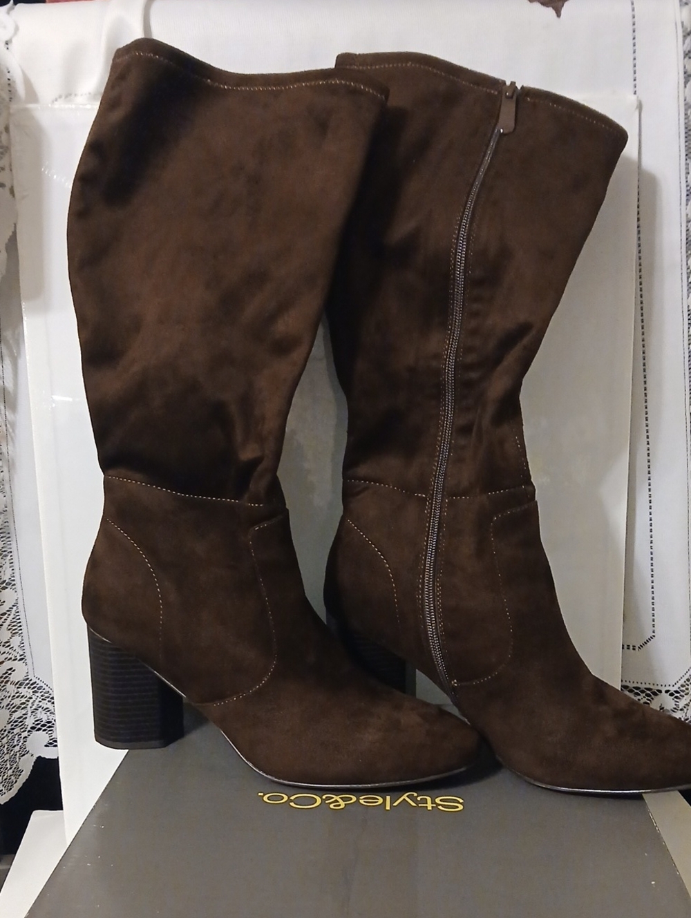 Style & Co. Dark Brown Suede Mid-Calf Block Heel Boots